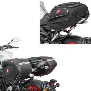 Sada: boční brašny na motorku RF1 40-60 litrů objem soft shell + zadní taška X50 taška na zavazadla zadní 50Ltr v černé barvě