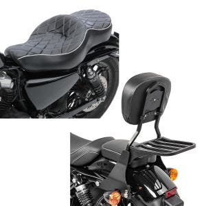 Set: Doppel Sitzbank für Harley Sportster 04-20 DB1 + Sissybar Harley Sportster 04-20 DS mit Rack_1