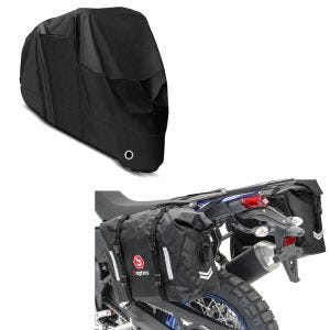 Set: Satteltaschen Wasserdicht WP8 2x30L Rollverschluss Seitentasche + Abdeckplane XL Faltgarage schwarz_1
