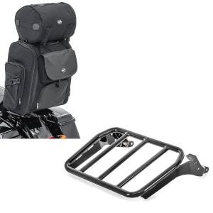 Set: Gepäckträger für Harley Breakout / Fat Boy / 114 18-21 + Sissybar Tasche SXL Hecktasche mit Gepäckrolle in schwarz_1