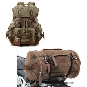 Set: Rucksack Canvas RG8 Vintage tasche 20Ltr Retro grün + Hecktasche Vintage 35L Canvas Rucksack Gepäckrolle braun_1