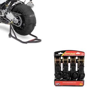 Set: Reifenwärmer Set 60-80-95 °C schwarz + Spanngurt Set Ratsche mit 4x Zurrschlaufe schwarz_1