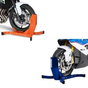 Sada: Easy-Plus motocyklový stojan do 21 palců oranžový + Easy-Plus motocyklový stojan do 21 palců modrý