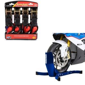 Set: Wippe Easy-Plus ständer bis 21 Zoll blau + Spanngurt Set mit Ratsche und Haken inkl 4x Zurrschlaufe in rot_1