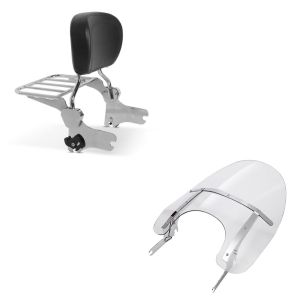 Set: Windshield fits for Harley Davidson Road King / Classic/ Special 93-23 Craftride detachable + Sissy Bar with Rear Rack detachable fits for Harley Davidson Electra-Street-Road Glide, Road King 97-08 Craftride