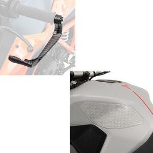 Set: Hebelschützer Lever Guard Bremshebel Kupplung Hebelschutz X6 Schwarz + Seiten-Tankpad Grip Pad M klar Kniepad transparent klar_1