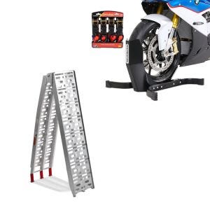 Set: Auffahrrampe bis 340 kg Alu-I klappbar + Easy Plus - Motorradwippe inklusive 4-fach Spanngurt-Set für Anhänger_1