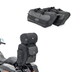 Set: Motorbike Sissy Bar Bag Craftride SXL Rear tail bag with Roll Bag in black + Inner Bag Side Case compatible with Harley Davidson Street Glide Special 15-23 Craftride 19Ltr black