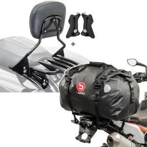 Set: Sissybar mit Gepäckträger XB und Montagekit für Harley Touring 14-21 + Hecktasche Drybag XF60 Wasserdicht Volumen 60l_1