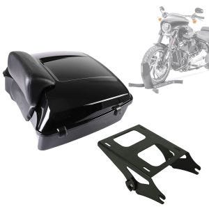 Set: Topcase Chopped für Harley Road Glide Special 15-21 schwarz CH4 + Topcase Träger Doppelsitzbank für Harley Touring 14-21 schwarz_1