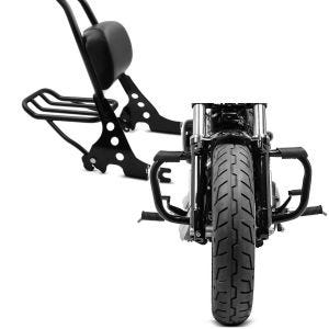Set: Sissybar Harley Sportster 883 Iron 09-20 Fast Rider-M Gepäckträger + Sturzbügel Harley Sportster 04-20 Mustache in schwarz_1