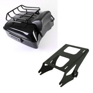 Set: Topcase Chopped für Harley Street Glide 14-20 CH3 schwarz + Topcase Träger Doppelsitzbank für Harley Touring 14-21 schwarz_1