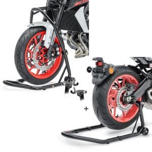 Set: Lenkkopfständer Classic 5 PIN Lenkkopf Montageständer schwarz + Montageständer Hinterrad Universal-Racing S schwarz_1