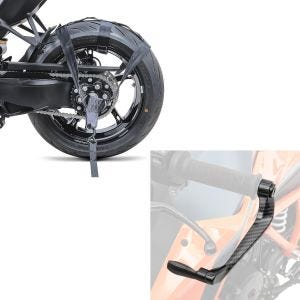 Set: Hebelschützer Lever Guard Bremshebel Kupplung Hebelschutz X6 Schwarz + Spanngurt Hinterrad Fixiergurt für Transportsicherung schwarz_1