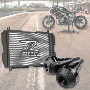 Sarja: Kawasaki Z 900:n kanssa yhteensopivat törmäyssuojat 17-24 Motoguard SC2 musta + jäähdyttimen kansi yhteensopiva Kawasaki Z 900 17-24 jäähdyttimen säleikön kanssa Zaddox KG1
