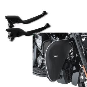 Set: Bremshebel und Kupplungshebel Set Broad Harley Davidson Street Glide 08-13 schwarz Craftride + Sturzbügel Spritzschutz für Harley Street Glide 06-21 Beinwärmer Craftride_1