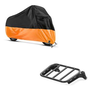 Set: Gepäckträger für Sissybar für Harley Softail Street Bob 18-21 schwarz Craftride + Abdeckplane Harley Softail Street Bob / Fat Bob / 114 Craftride XXL in schwarz-orange_1