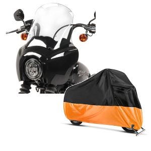 Set: Lampenmaske MG5 für Harley Softail Street Bob 18-20 Lampen Verkleidung klar Craftride + Abdeckplane Harley Softail Street Bob / Fat Bob / 114 Craftride XXL in schwarz-orange_1