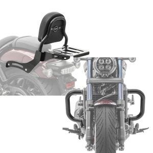 Set: Sissy bar XS3 compatible with Honda Rebel 1100 CMX 21-24 with luggage rack black Craftride + Engine Guard compatible with Honda Rebel 1100 CMX 21-24 Highway crash bar Craftride PM3