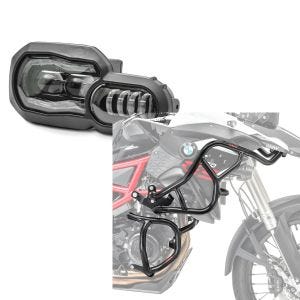 Sarja: LED-ajovalot BMW F 800 GS / Adventure 08-18 pääajovalot ECE Lumitecs QL2 + suojapalkkisarja BMW F 800 GS 08-17 ylä- ja alareunan suojapalkki.