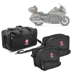 Sada: kufr vnitřní brašny kompatibilní s BMW K 1600 GT / GTL 11-24 boční kufry Bagtecs + vnitřní taška Bagtecs MT2 vhodná pro originální topcase 49L BMW K 1600 GT / GTL / K 1200 / 1300 GT / R 1200 / 1250 RT