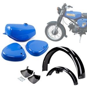 Simson S51 / S70 säiliö / bensatankki, jossa sivukansi sininen + lokasuoja + lokasuoja
