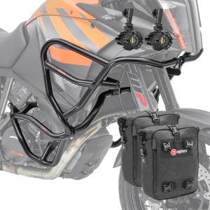 Set Sturzbügel oben unten XL + Scheinwerfer für KTM 1290 Super Adventure R/ S / T 17-20 + Taschen Motoguard schwarz CB4_1