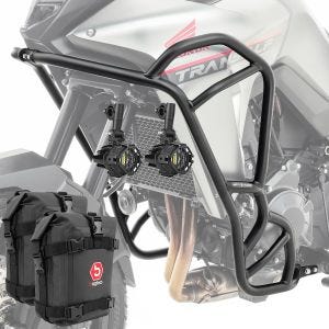 Set Sturzbügel + Zusatzscheinwerfer + Sturzbügeltasche passend für Honda Transalp XL 750 23-24 Motoguard KT12 schwarz