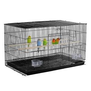 Ptačí klec s dřevěnými tyčemi Tourtecs ptačí voliéra se zásobníkem na nečistoty 76 x 45 x 46 cm PL8 černá