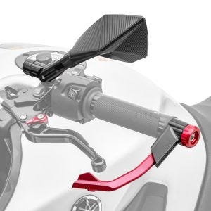 Set: Hebelschützer Lever Guard Bremshebel Kupplung Hebelschutz X1 rot + Spiegel CNC Motorradspiegel Aluminium Small schwarz_1